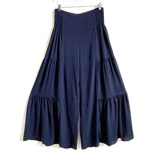 Navy Wide-Leg Tiered Pants